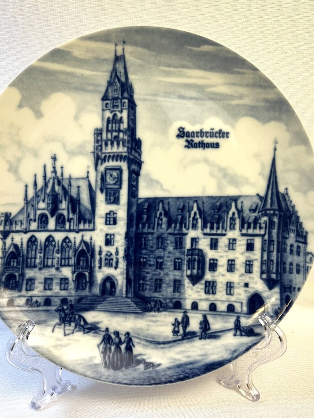 Saarbrücker Teller German 1973 Vintage Blue Porcelain Wall Plate Display 9 1/2"